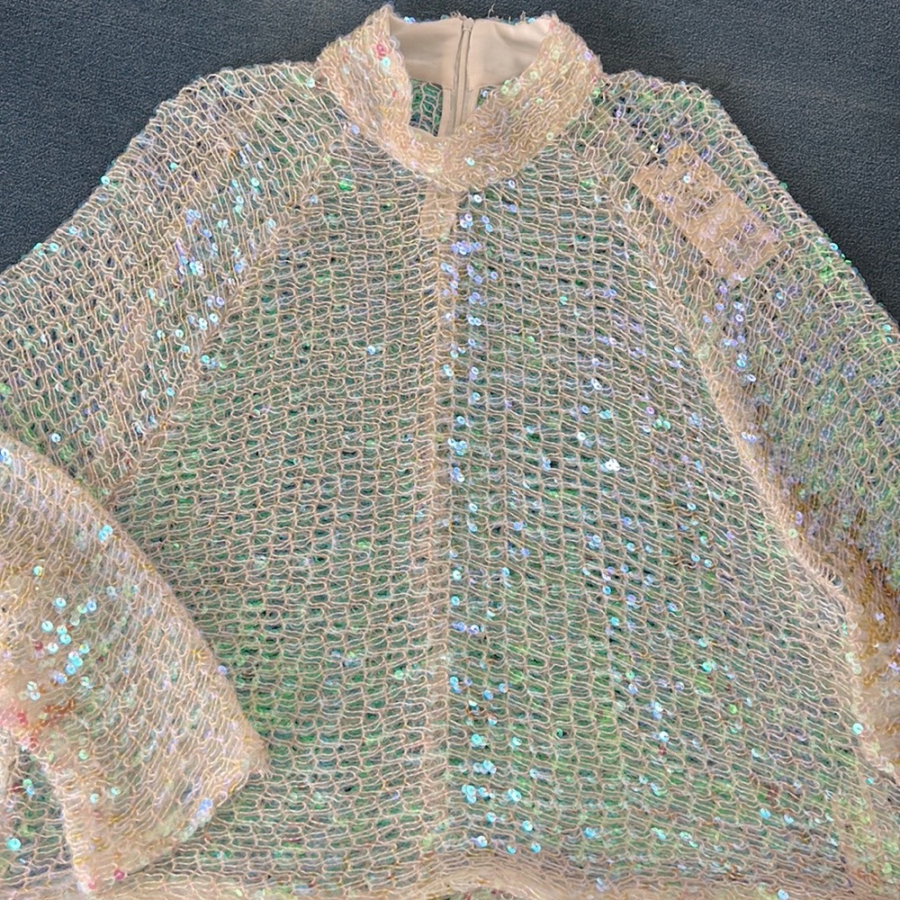 ZARA SEQUIN Mock Sweater (NWT) - Sz Medium. Zippered neck L/S